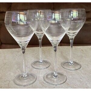 Qualia Helix Art Glass Wine Glasses Set of 4 Toasting Goblets Etched 9"